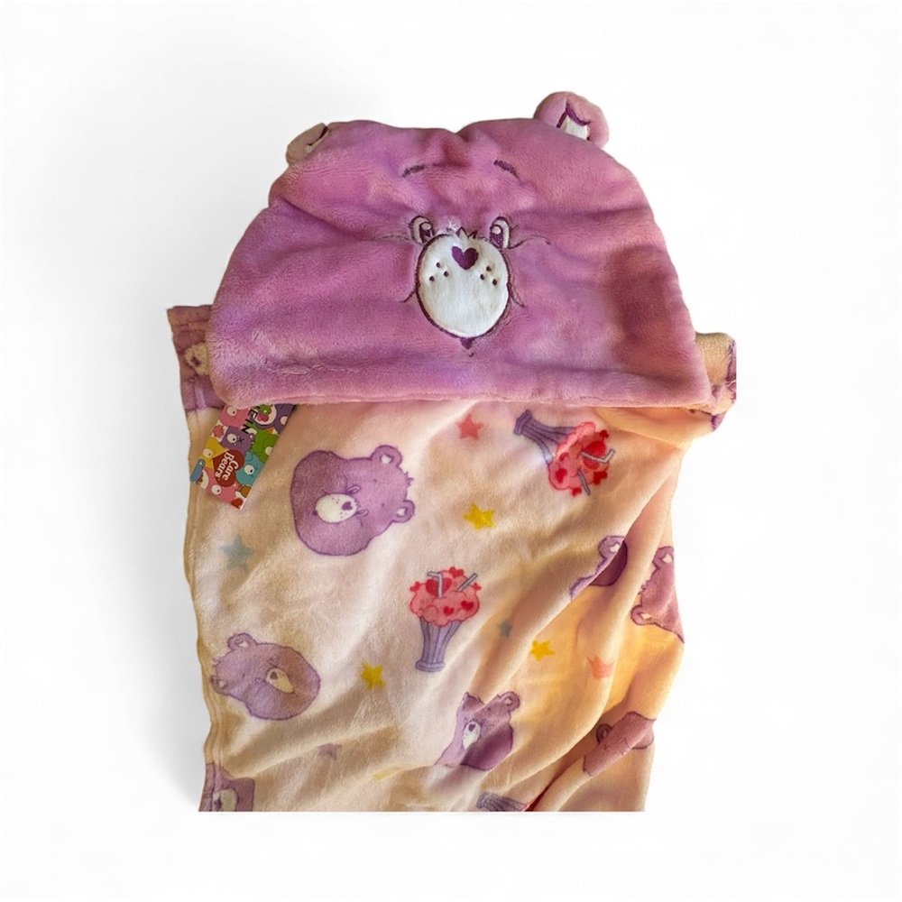 Purple Hooded Blanket with Care Bear Print - Picture 2 of 3